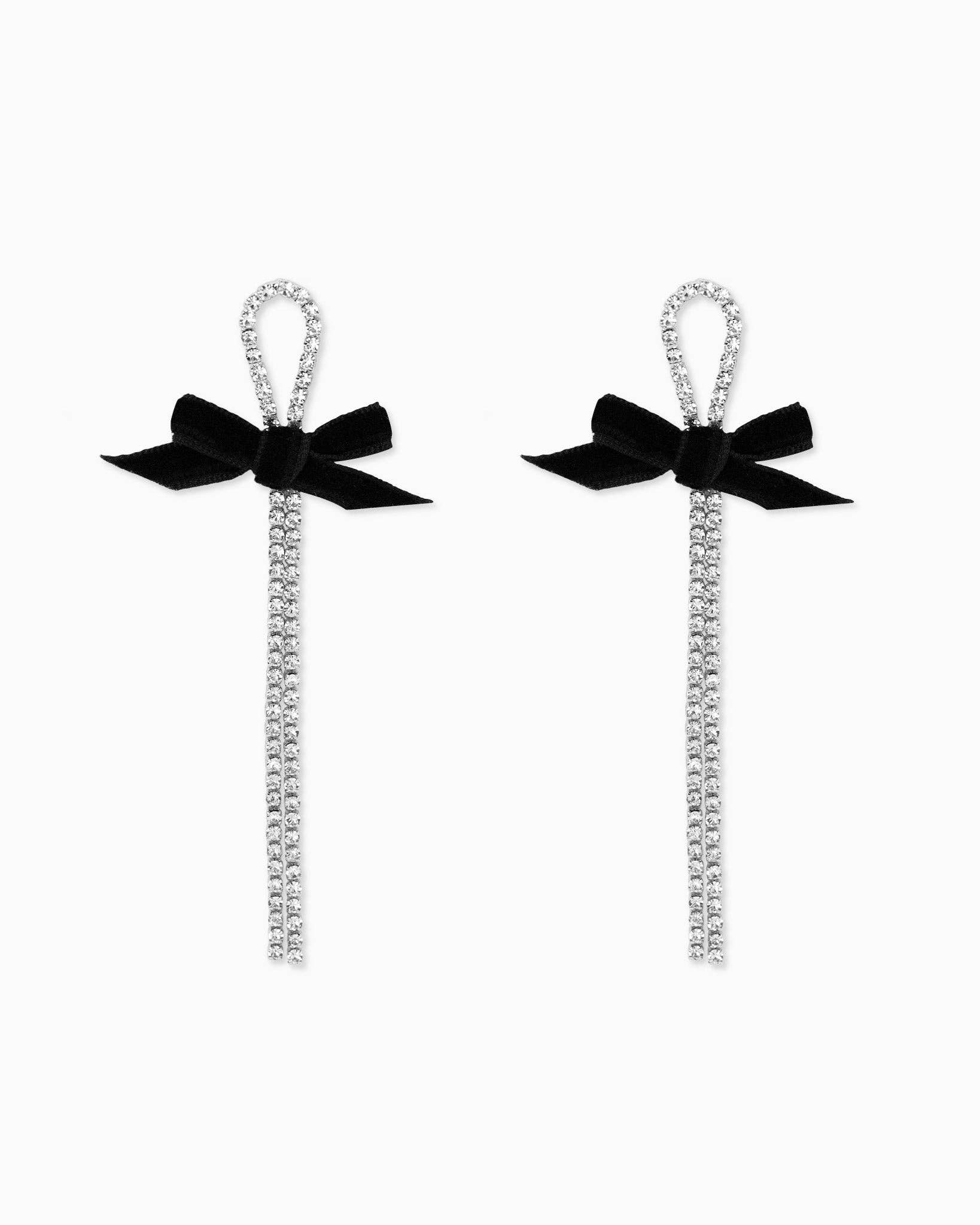 Black Velvet Bow Rhinestone Drop Earrings - Purpose + Passion Boutique