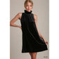 Black Velvet Ruffle Neck Halter Dress with Back Tie - Purpose + Passion Boutique