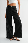 Black Wash High - Waisted Wide - Leg Denim Stud Pants - Purpose + Passion Boutique