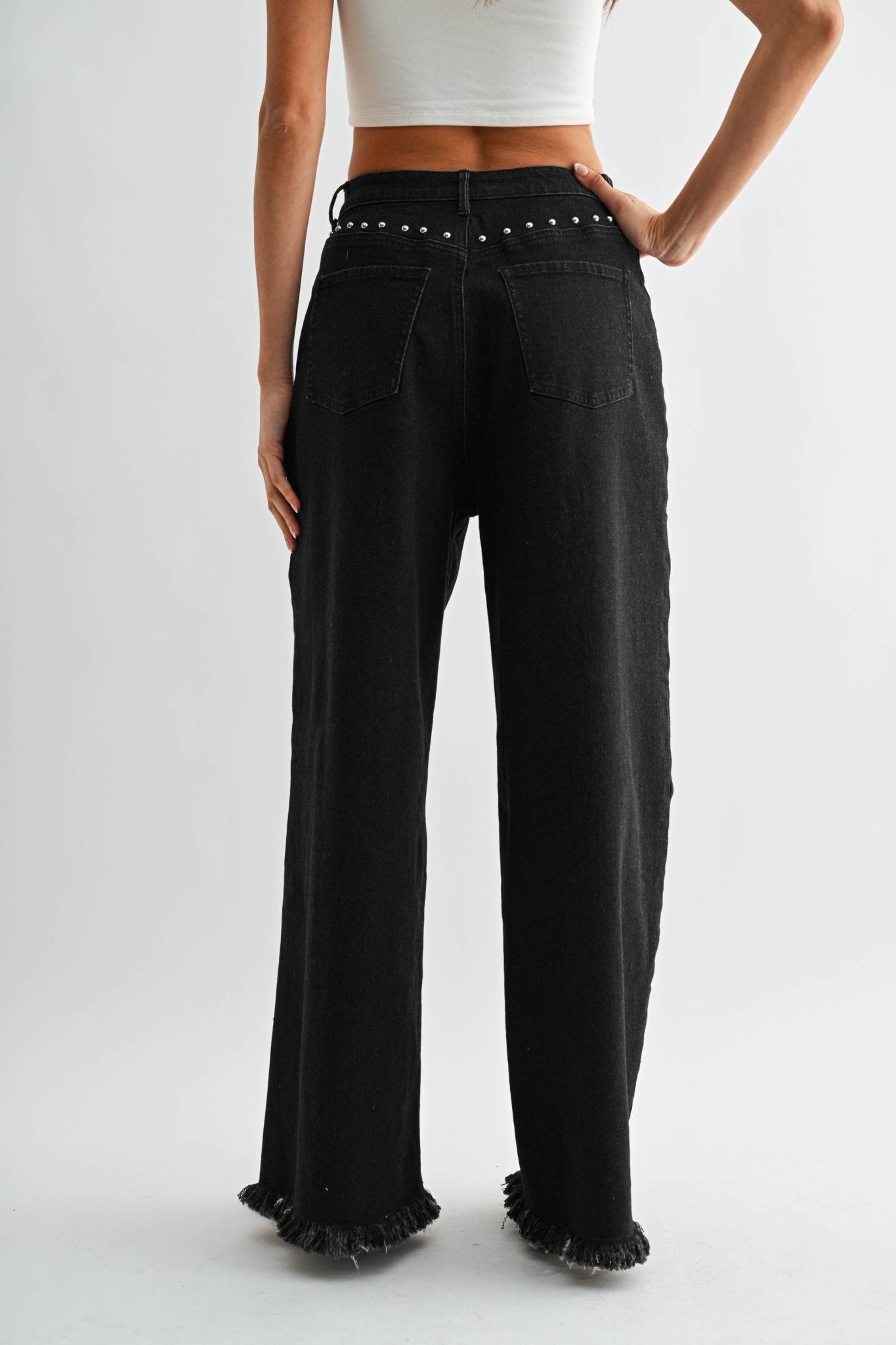 Black Wash High - Waisted Wide - Leg Denim Stud Pants - Purpose + Passion Boutique