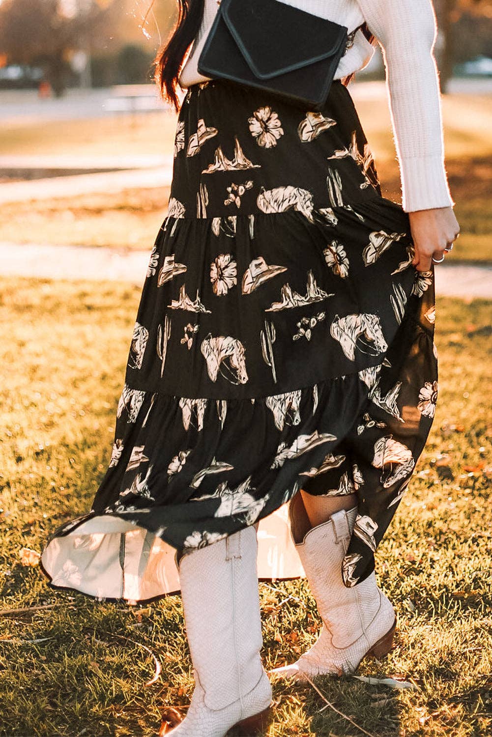 Black Western Tiered Ruffle Maxi Skirt - Purpose + Passion Boutique