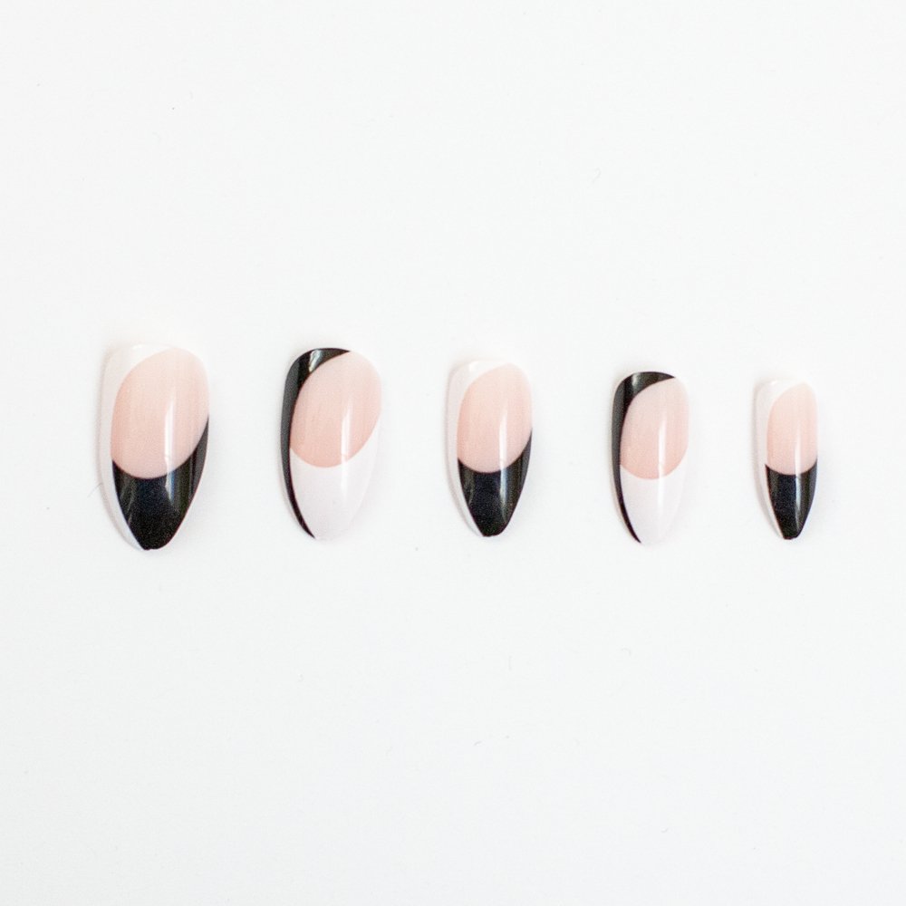 Black & White | Neutral Bold Swirl Tip Almond Press - On Nails - Purpose + Passion Boutique