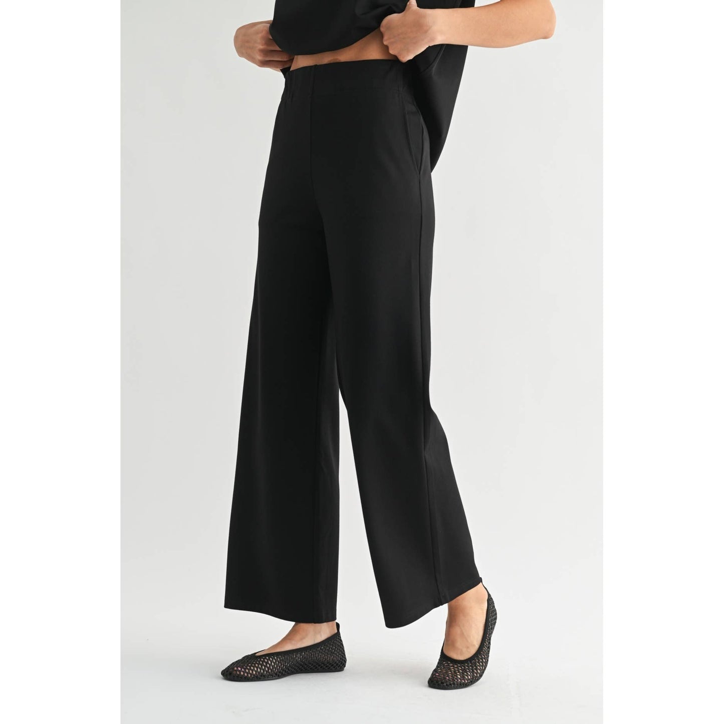 Black Wide Leg Ponte Kint Pants - Purpose + Passion Boutique