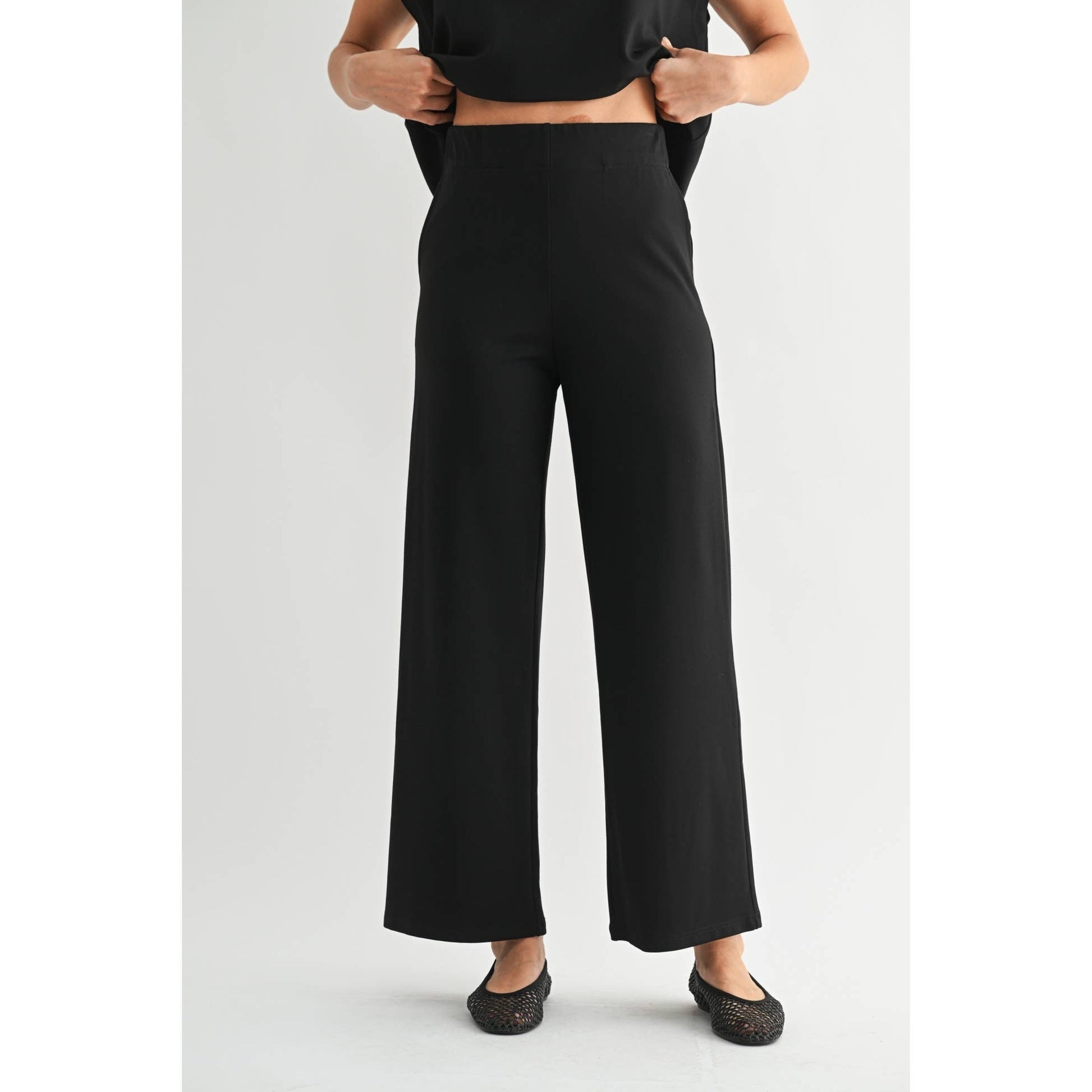 Black Wide Leg Ponte Kint Pants - Purpose + Passion Boutique