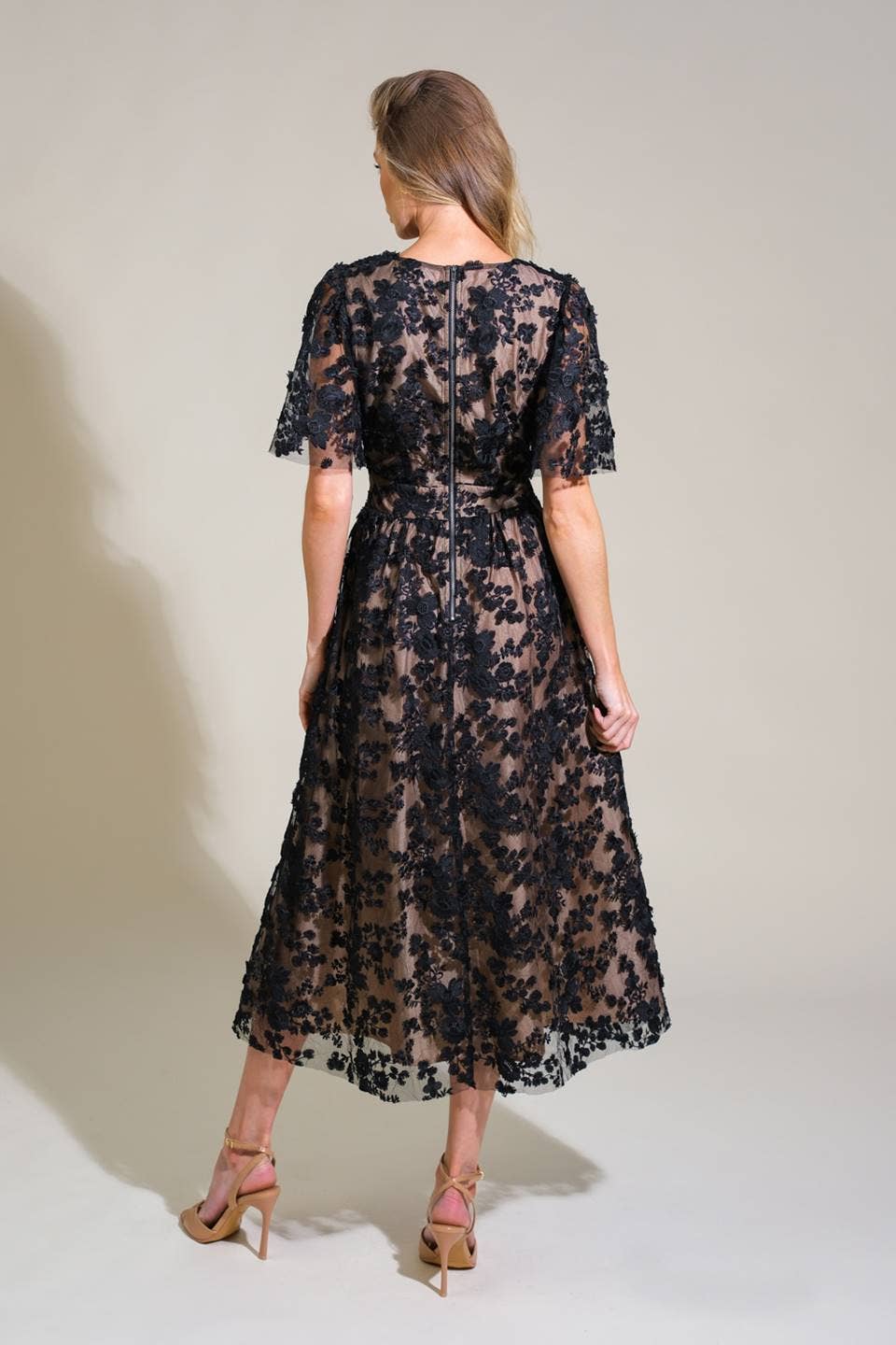 Black Woven Lace Midi Dress - Purpose + Passion Boutique
