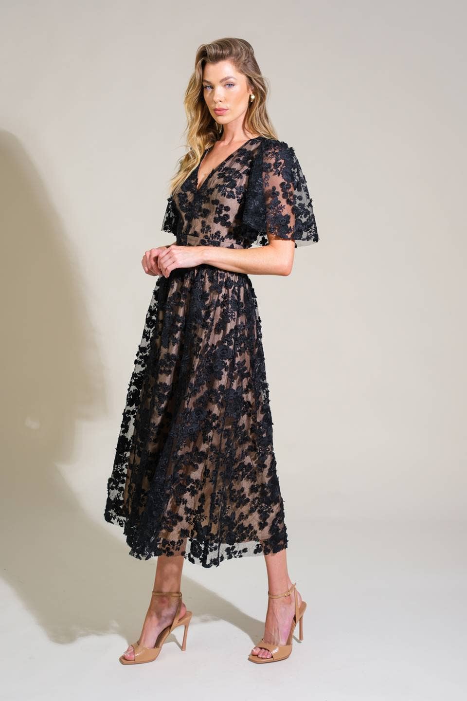 Black Woven Lace Midi Dress - Purpose + Passion Boutique