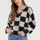 Black/Grey Checkered Split Long Sleeve Sweater - Purpose + Passion Boutique