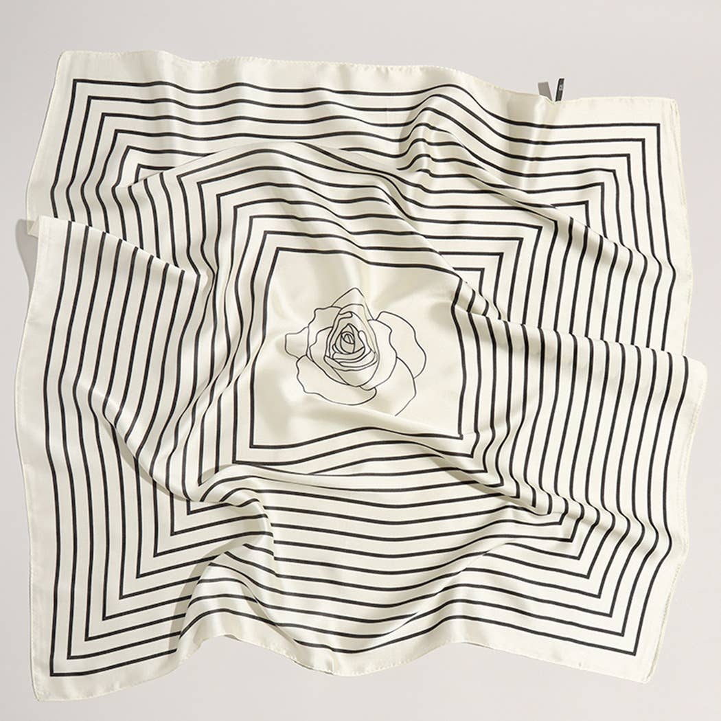 Black/White Satin Rose Print Soft Scarf - Purpose + Passion Boutique