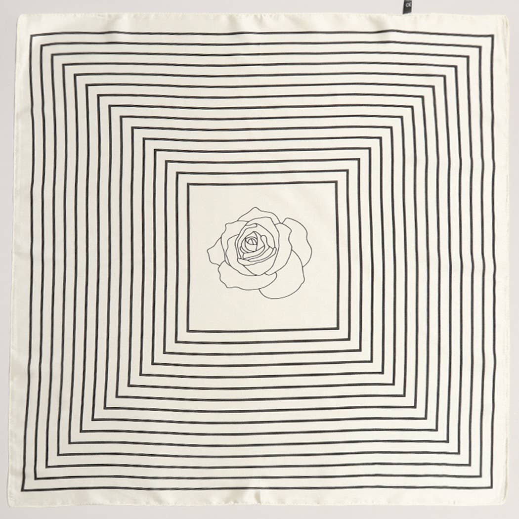 Black/White Satin Rose Print Soft Scarf - Purpose + Passion Boutique