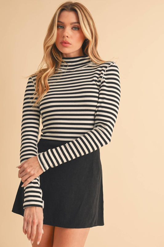 Black/White Tarah Mock Neck Top - Purpose + Passion Boutique