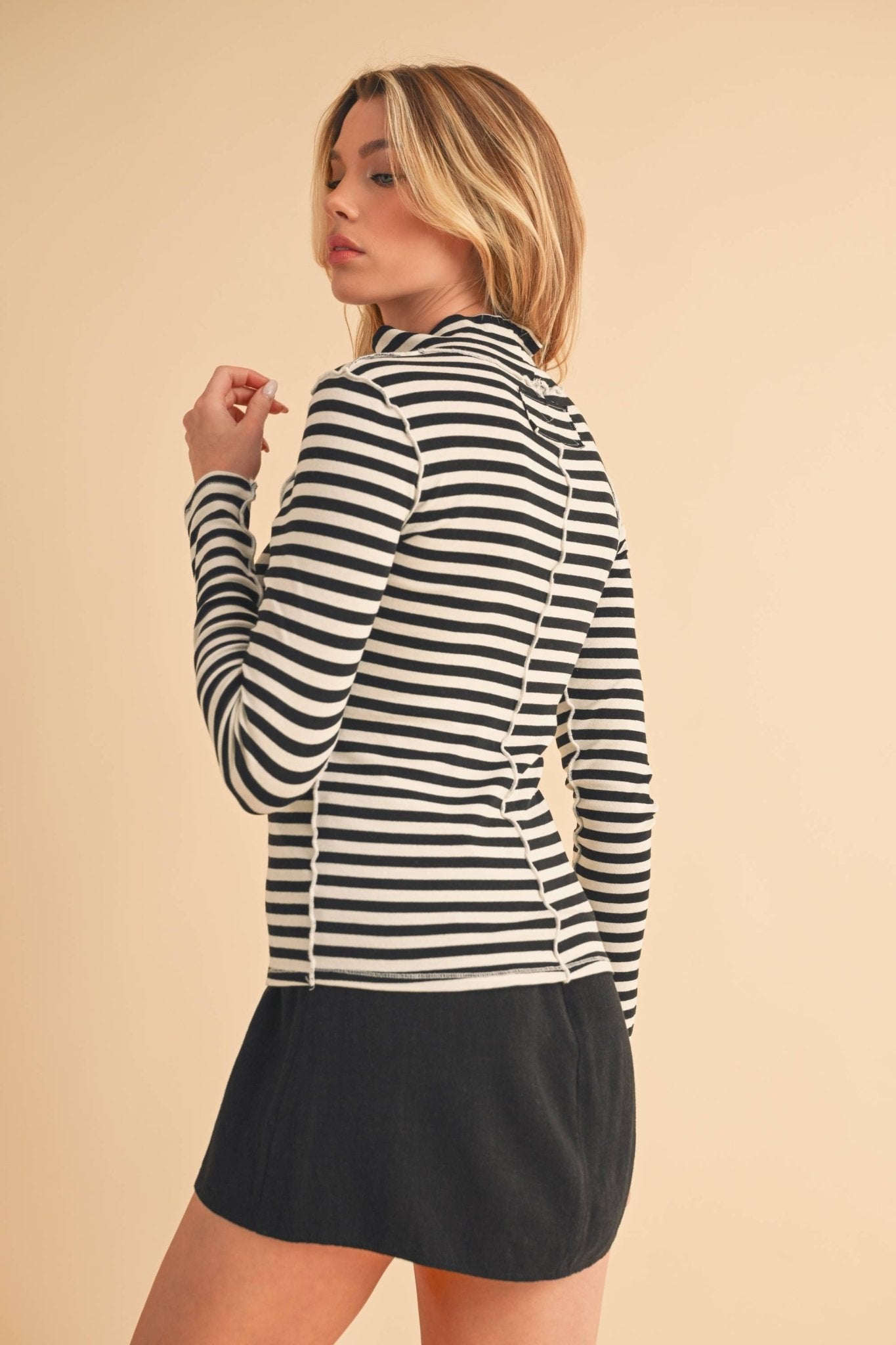 Black/White Tarah Mock Neck Top - Purpose + Passion Boutique