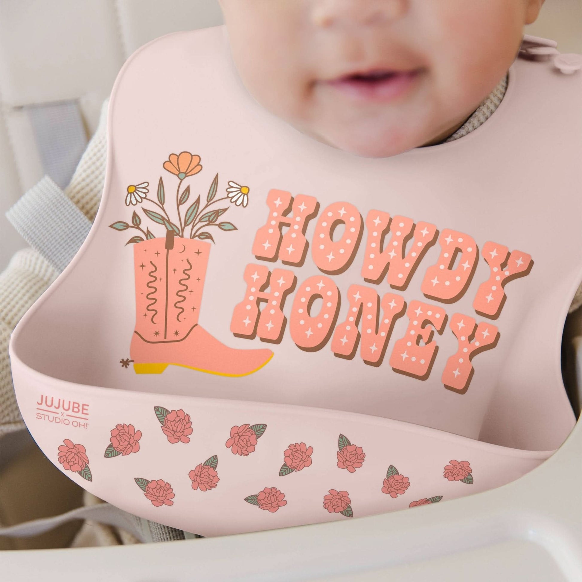 Bloomin' Boot Pink Silicone Bib - Purpose + Passion Boutique