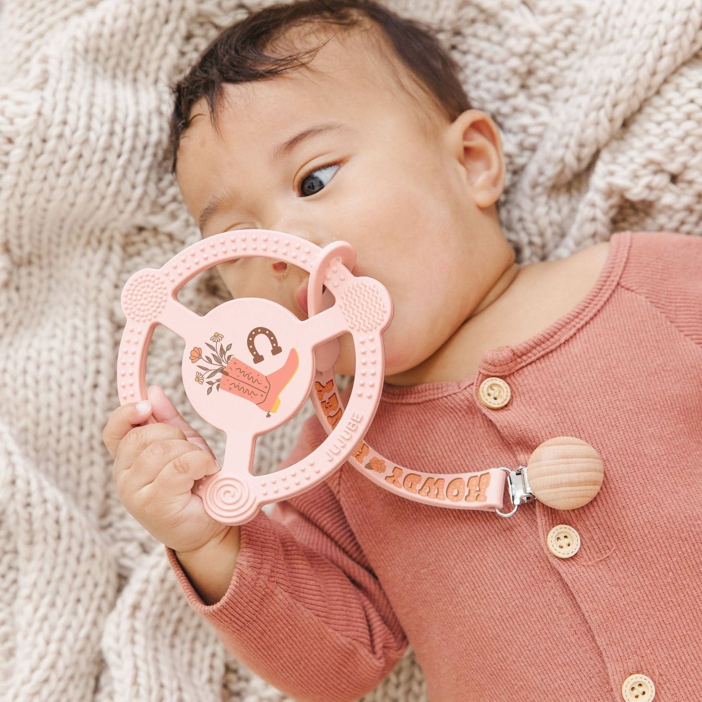 Bloomin' Boot Silicone Teether Ring with Detachable Clip - Purpose + Passion Boutique