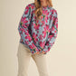 Blue + Fuchsia Floral Mock Neck Sweater - Purpose + Passion Boutique
