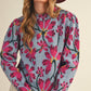 Blue + Fuchsia Floral Mock Neck Sweater - Purpose + Passion Boutique