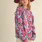 Blue + Fuchsia Floral Mock Neck Sweater - Purpose + Passion Boutique