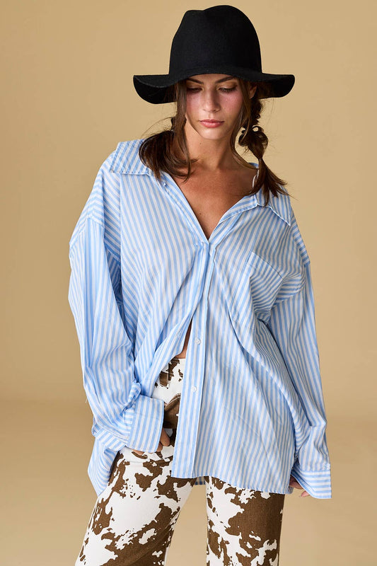 Blue Luna Oversized Stripe Shirt - Purpose + Passion Boutique