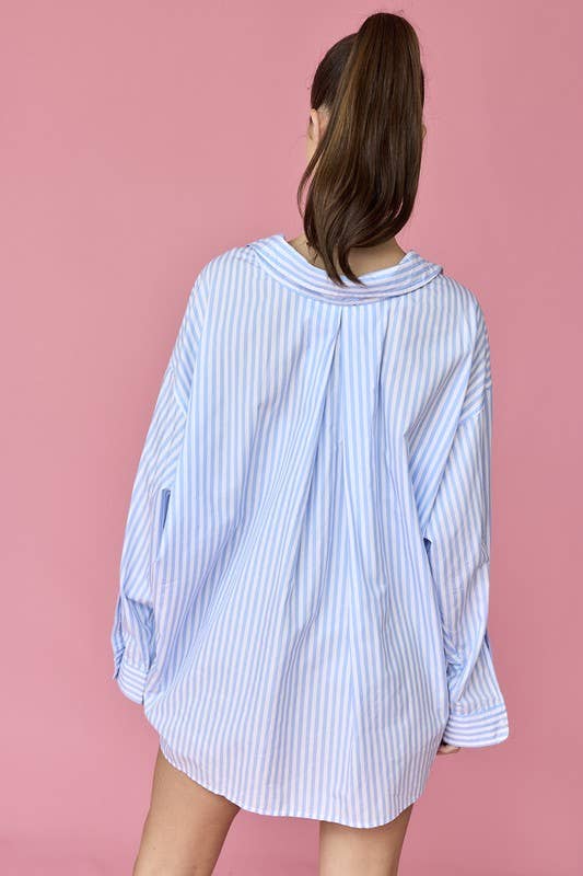 Blue Luna Oversized Stripe Shirt - Purpose + Passion Boutique