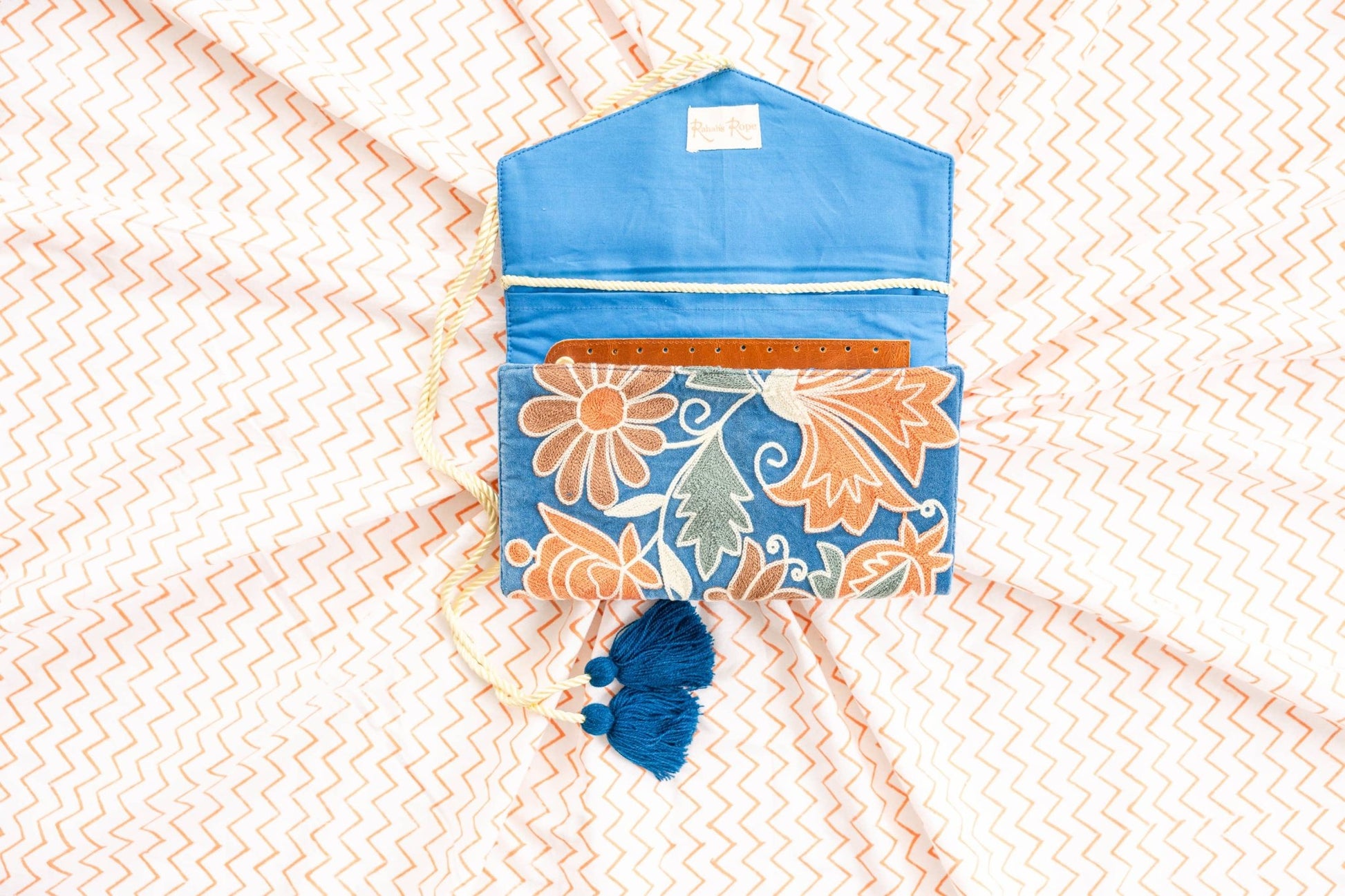 Blue + Orange Embroidered Velvet Jewelry Organizer - Purpose + Passion Boutique