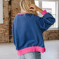 Blue + Pink Contrast Trim Sweatshirt  - Purpose + Passion Boutique