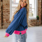 Blue + Pink Contrast Trim Sweatshirt  - Purpose + Passion Boutique