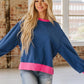 Blue + Pink Contrast Trim Sweatshirt  - Purpose + Passion Boutique