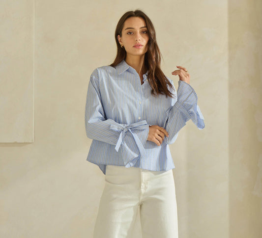 Blue Rhinestone Embellished Bell Sleeve Shirt - Purpose + Passion Boutique