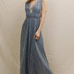 Blue Silver Strappy V - Neck Shimmery Maxi Dress - Purpose + Passion Boutique