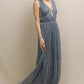 Blue Silver Strappy V - Neck Shimmery Maxi Dress - Purpose + Passion Boutique