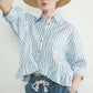 Blue Stripe Ruffle Hem Shirt - Purpose + Passion Boutique