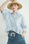 Blue Stripe Ruffle Hem Shirt - Purpose + Passion Boutique