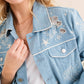 Blue Twill Denim Embroidered Western Button Up Jacket - Purpose + Passion Boutique