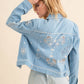 Blue Twill Denim Embroidered Western Button Up Jacket - Purpose + Passion Boutique