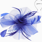 Royal Blue Feather & Double Floral Mesh Fascinator Headband/Clip