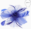 Royal Blue Feather & Double Floral Mesh Fascinator Headband/Clip