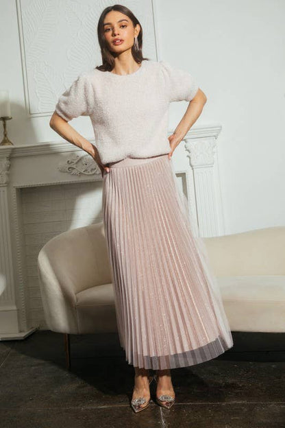 Blush Pleated Double Mesh Midi Skirt - Purpose + Passion Boutique