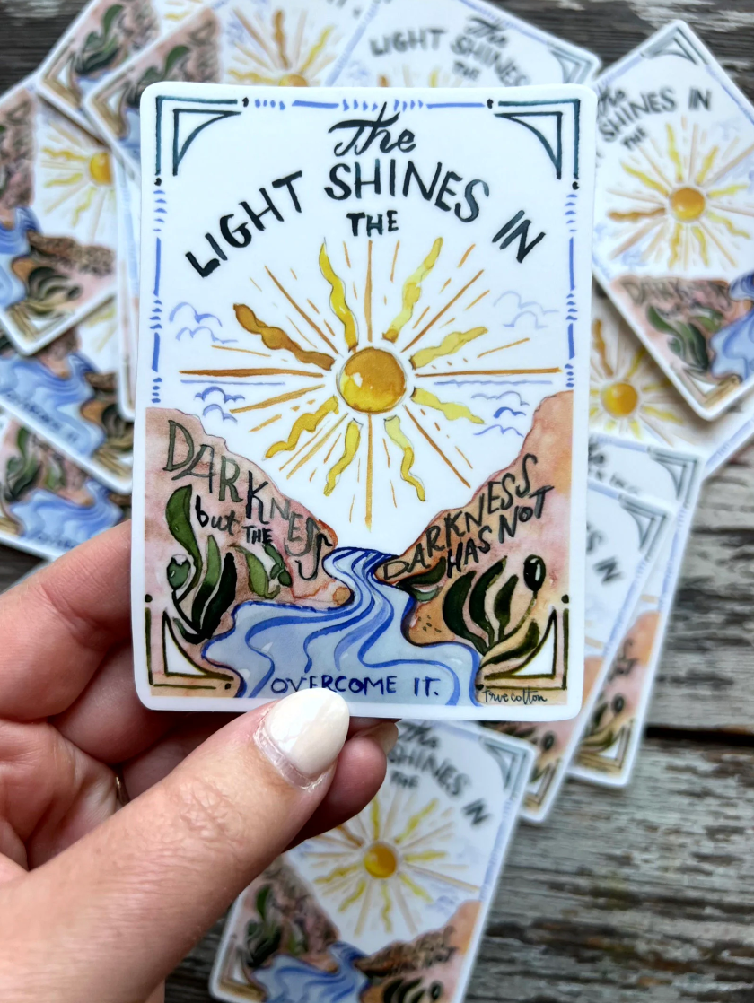 Boho Christian Scripture Sticker - John 1:5 - Purpose + Passion Boutique