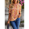 Boho Floral Ruffle Mock Neck Puff Short Sleeve Shirt - Purpose + Passion Boutique
