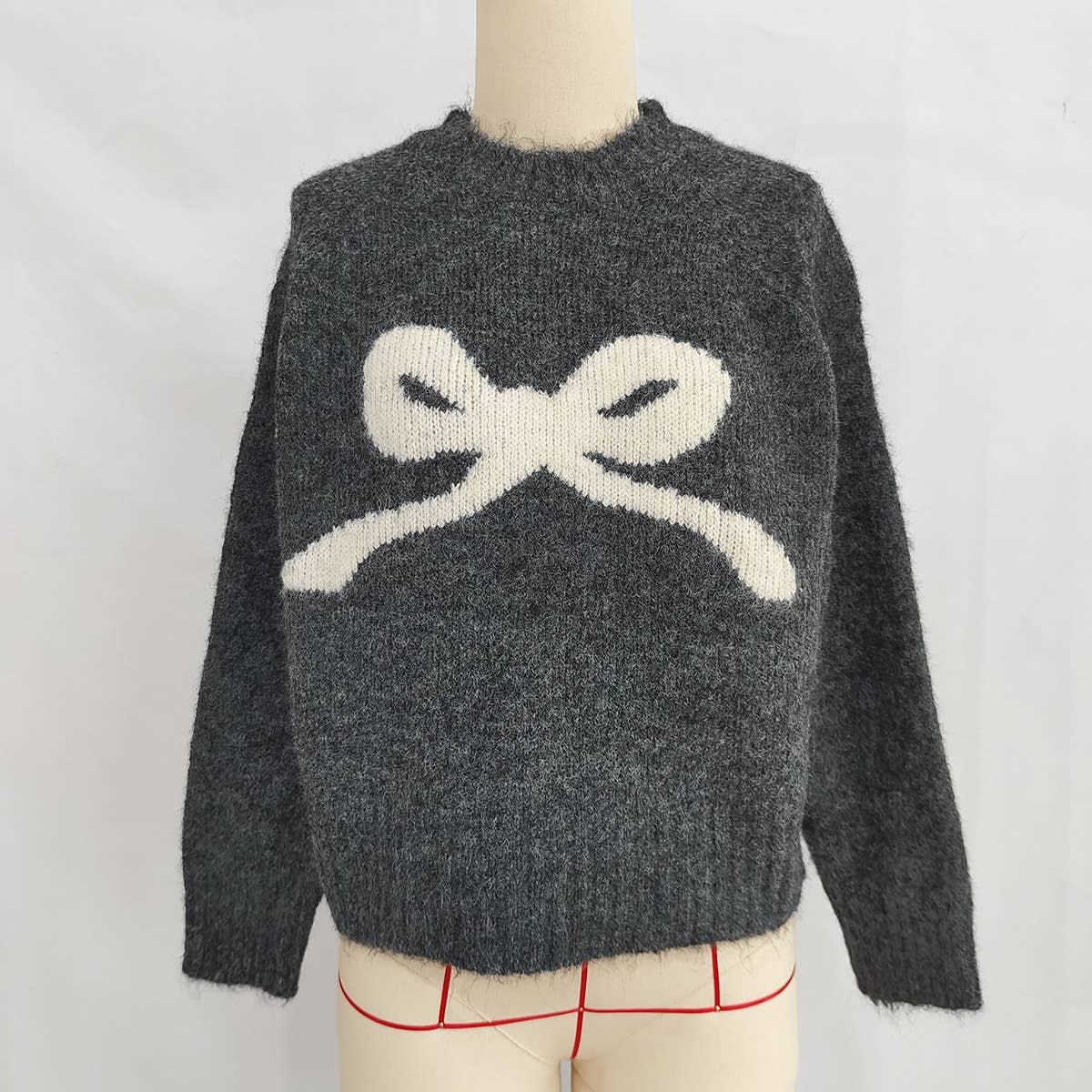 Bow Jacquard Slouchy Knitted Sweater - Purpose + Passion Boutique