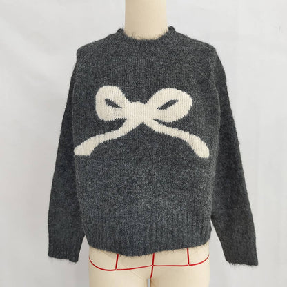 Bow Jacquard Slouchy Knitted Sweater - Purpose + Passion Boutique