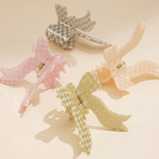 Bow - Shaped Checkered Acetate Hair Claw Clip - Purpose + Passion Boutique