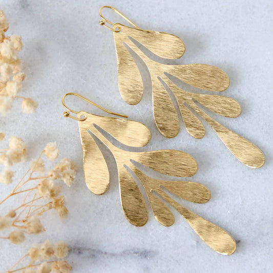 Brass Leaf Statement Earrings - Purpose + Passion Boutique