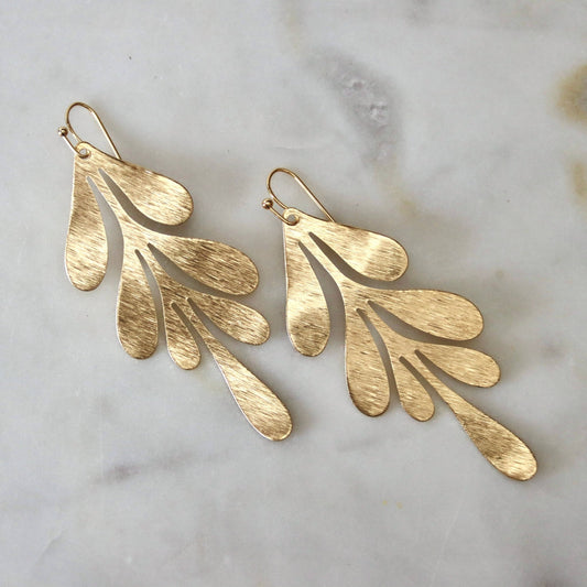 Brass Leaf Statement Earrings - Purpose + Passion Boutique