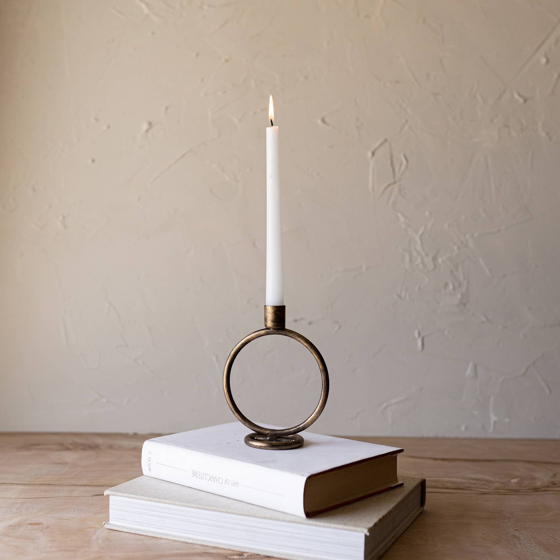 Brass Round Sculpture Taper Candle Holder Metal - Purpose + Passion Boutique