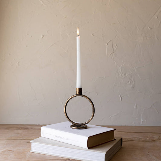 Brass Round Sculpture Taper Candle Holder Metal - Purpose + Passion Boutique