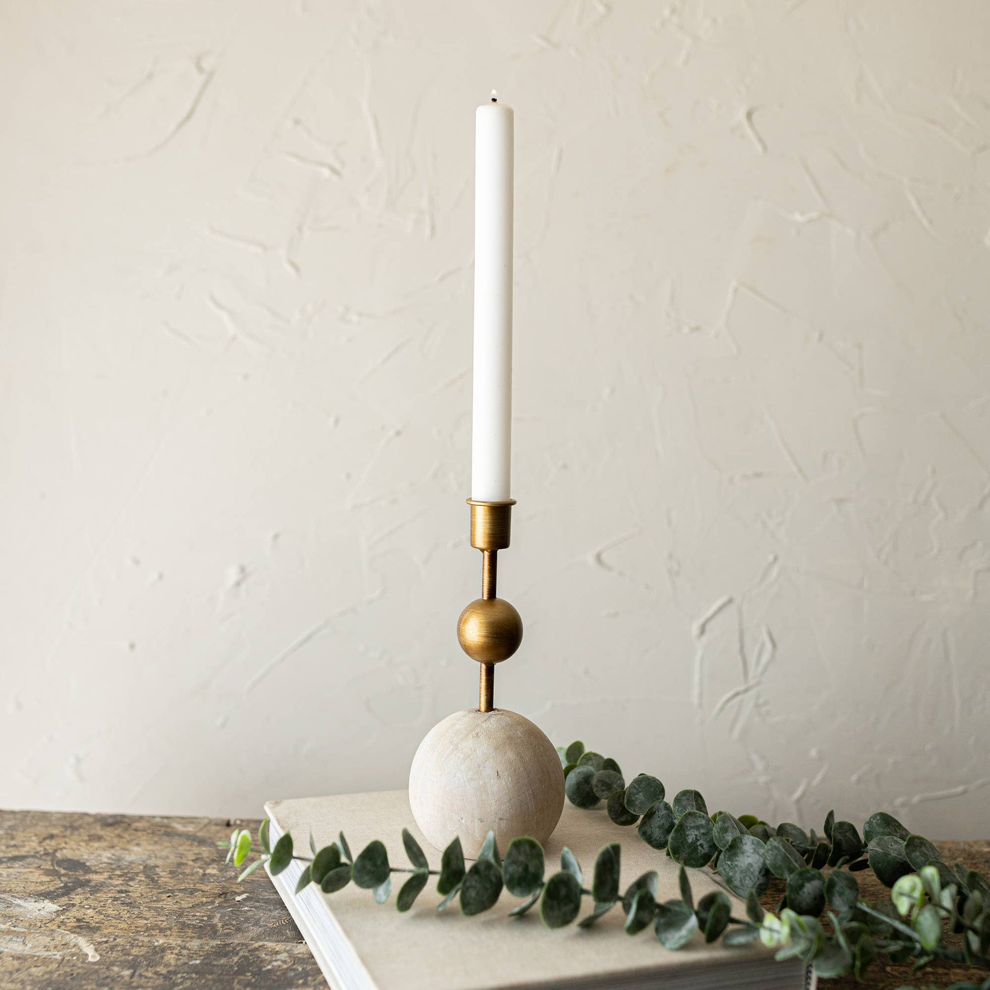 Brass Stacked Sphere Taper Candle Holder Wood & Metal - Purpose + Passion Boutique