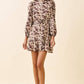 Brown / Beige Floral Print High Neck Dress - Purpose + Passion Boutique
