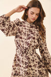 Brown / Beige Floral Print High Neck Dress - Purpose + Passion Boutique