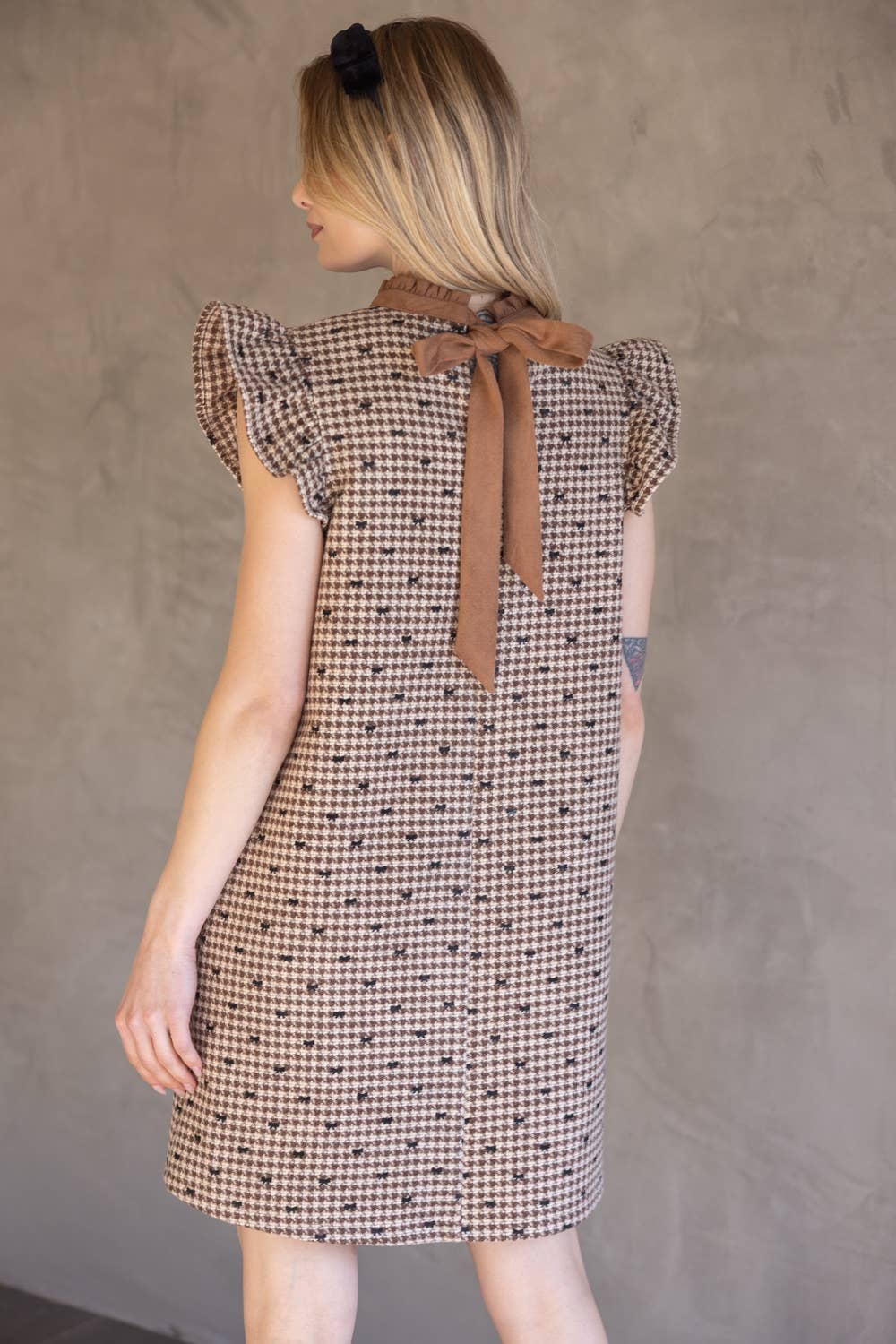 Brown Bow Printed Flannel Shift Dress - Purpose + Passion Boutique