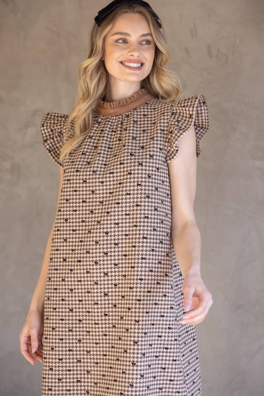 Brown Bow Printed Flannel Shift Dress - Purpose + Passion Boutique